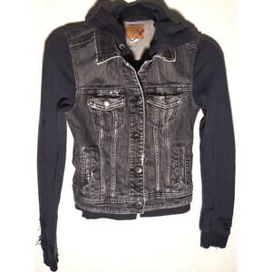 American Eagle Black Distressed 3-in-1 Jean Jacket - XS